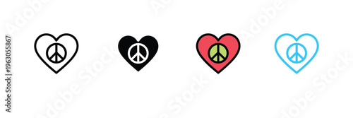 Heart with Peace Symbol Icon for Harmony, Love, and Anti-War Concept. Symbol Vector Illustration.