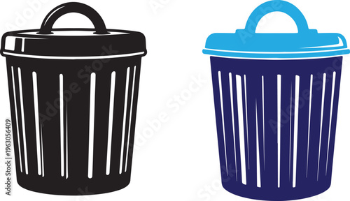 Blue trash can icon isolated on white background representing garbage waste recycling container symbol in simple 3D vector style