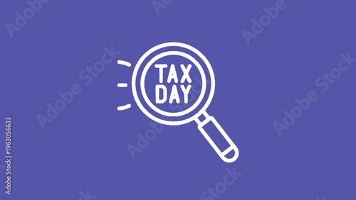 Bold Line Tax Day Magnifier Icon on Blue