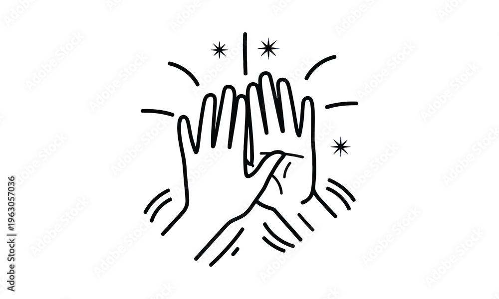 Obraz premium Hands giving high five, black and white line drawing, celebration and success concept