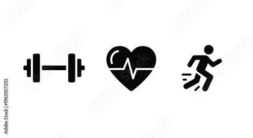Fitness icons depicting weightlifting love and running silhouette
