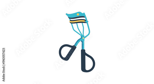 Eyelash curler in minimalist style with blue and black color in bright lighting for beauty product