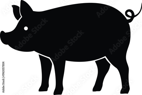 Simple black silhouette of a pig standing in profile view