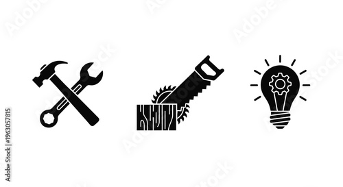 Construction and innovation tools depicted in a black silhouette