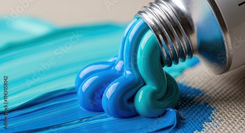 Blue paint squeezed from tube canvas.