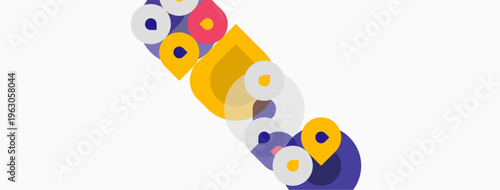 Colorful text spells BUZZ. Shapes overlap creating playful visual effect. Bright hues dominate white background. Modern design.