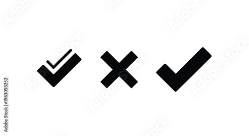Three black checkmark and cross symbols presented as a graphic silhouette