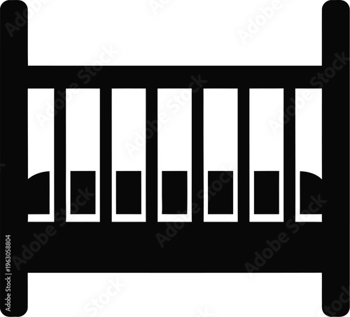 Simple black and white illustration of a fence or railing with vertical bars  outdoor decorative structure