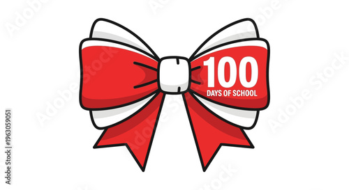A vibrant red bow displays 100 days of school text celebrating a scholastic milestone in a striking silhouette high quality professional