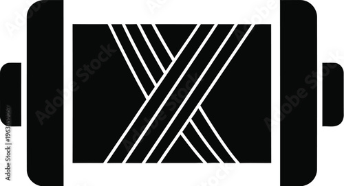 Simple white lines forming crisscross pattern on black rectangle with rounded corners and protruding handles