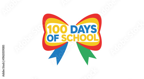 A colorful graphic celebrates 100 days of school with a bow design and bold lettering a vibrant silhouette high quality professional