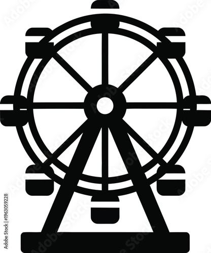 A large iconic amusement park ride with seats and a circular wheel structure  fairground attraction