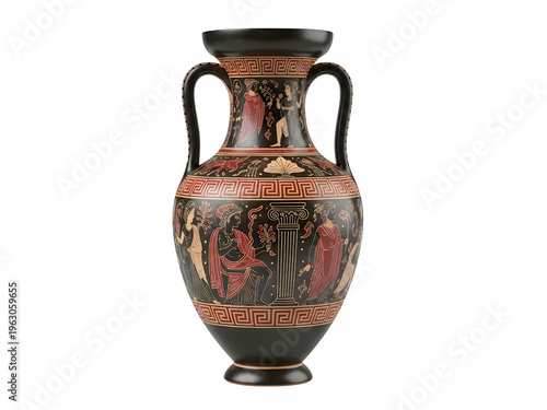 A large vase with a colorful design on it isolated on transparent background