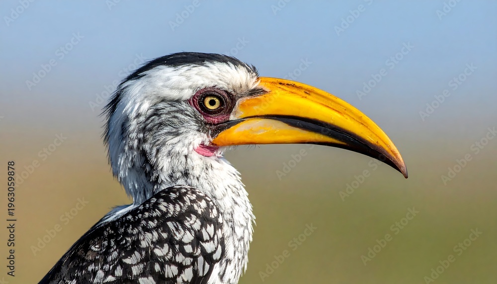 Obraz premium Close-up of a vibrant yellow-billed hornbill, showcasing detailed plumage
