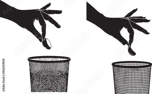  Silhouette of a hand disposing of a fish into a trash can