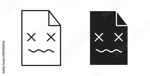 Corrupted file icon in black color. Vector icons on white background