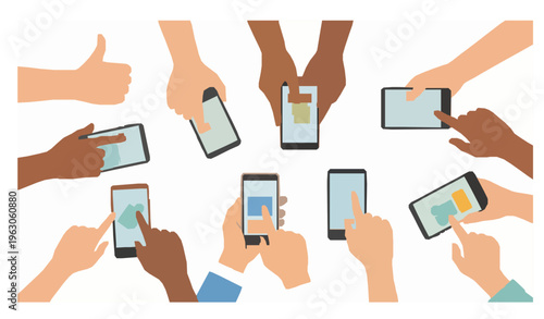 Hands holding smartphones flat vector illustration mobile app usage