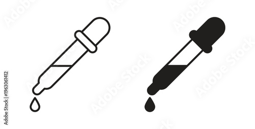 Dropper pipette icon in black color. Vector icons on white background
