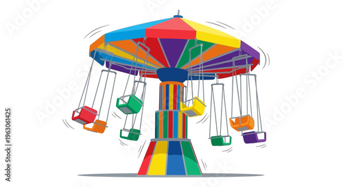Colorful Amusement Park Swing Ride Spinning Fast with Motion Blur