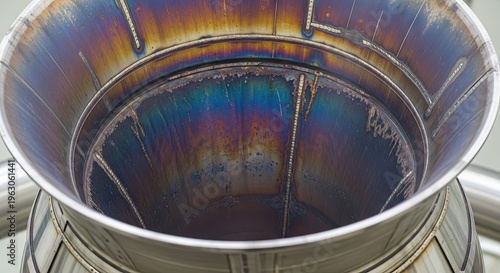 Close-up of metal pipe interior.