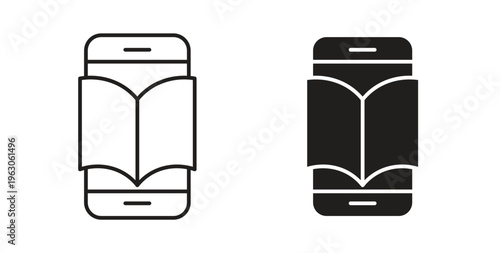 Ebook icon in black color. Vector icons on white background