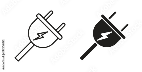 Electric plug icon in black color. Vector icons on white background