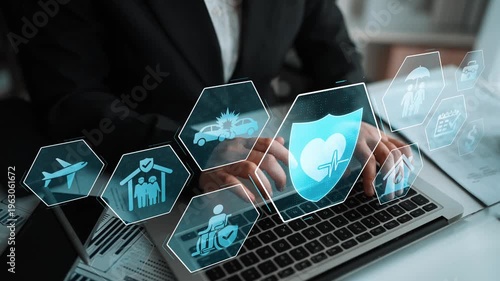 Security and insurance concept showing protection coverage for health, travel, home, car, life, and financial safety, emphasizing trust and policy assurance Marrow