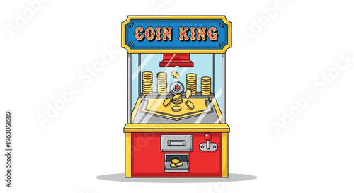 Retro Coin King Claw Machine Arcade Game, Pixel Art Style