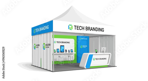 Tech Branding Exhibition Booth with Modern Display and Counter