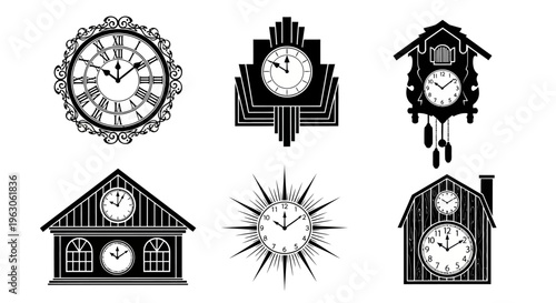 Vintage Clock Collection: Art Deco, Cuckoo, Grandfather, and Sunburst Styles