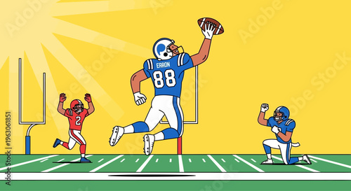 American Football Player Catches Touchdown Pass in Dramatic Game Action