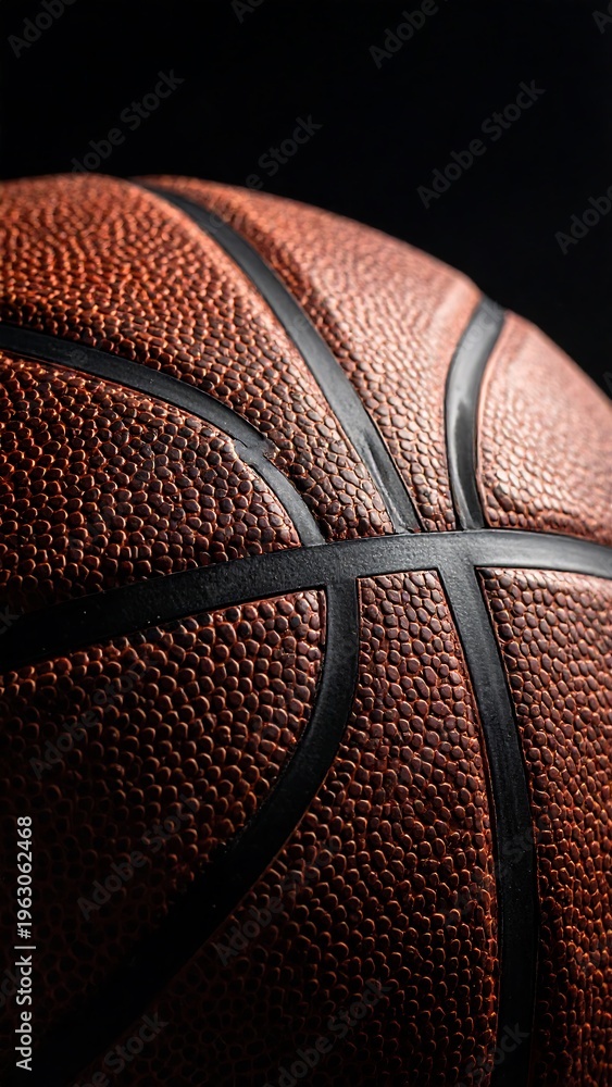 Obraz premium Close-up of a basketball with textured surface against a dark backdrop