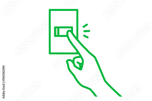壁のスイッチを押すシンプルな1色の手のイラスト