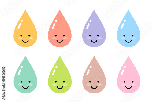 水滴のカラフルなかわいいキャラクターセット
