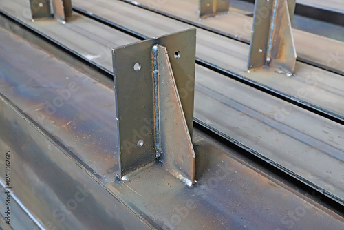 Vászonkép Close-Up of Welded Steel Bracket on Structural Beam in Industrial Workshop