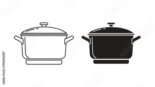 Two contrasting cookware illustrations a white pot and a black pot with handles and lids