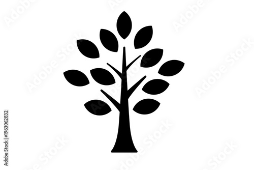 葉が茂った木のシルエットアイコン 黒一色のシンプルベクターイラスト