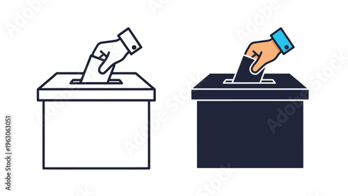 Two illustrations depict hands inserting ballots into voting boxes symbolizing democratic participation and civic duty