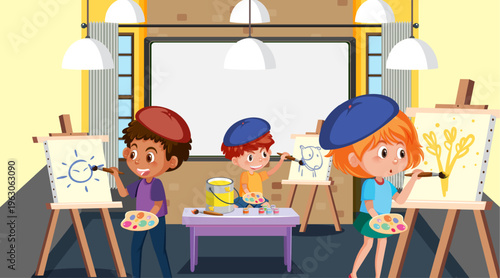 School art classroom with student kids