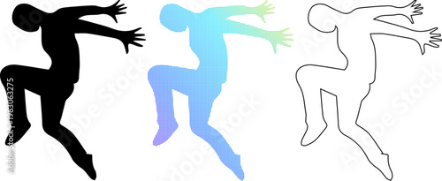 Dynamic dancer silhouette set, jumping man vector icons