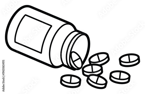 Pill bottle with pills spilling out Vector Illustration