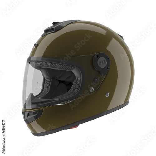 Olive Green Motorcycle Helmet With Open Visor On Black Background For Safety Gear Concepts