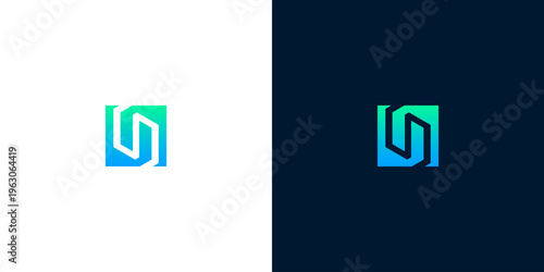 Abstract square logo design with vibrant gradient colors on white and dark backgrounds, symbolizing innovation and digital connection