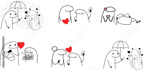 Cute animal doodles, love stickers, cartoon characters, emotive icons