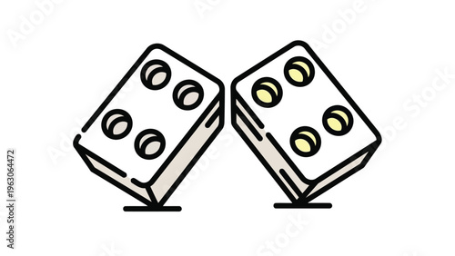 Two simple cartoon style dominoes are depicted falling over against a white background