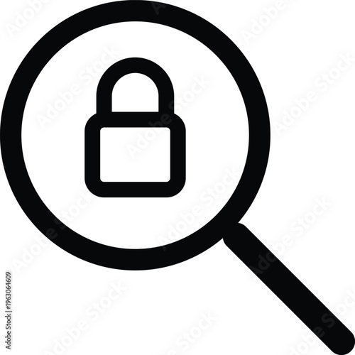 Secure Search Lock Icon Vector, Privacy Protection Magnifying Glass Symbol, Cybersecurity Concept