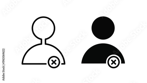 A simple black and white illustration depicts two user profile icons one outlined and one solid