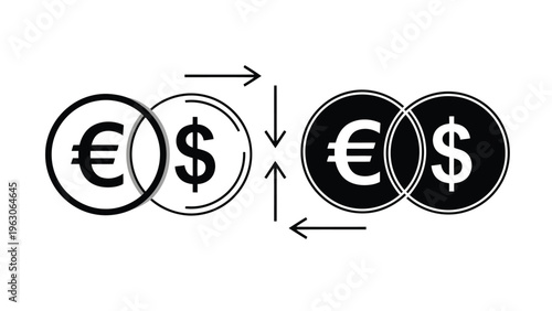 A graphic depicts currency exchange between euros and us dollars showing a circular flow