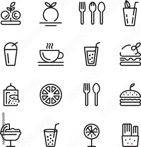 Food and Drink Line Icon Set Minimal Outline Restaurant Beverage Vector Collection