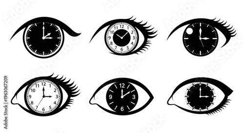 Creative Eyes with Clocks Inside, Symbolizing Time Perception and Vision
